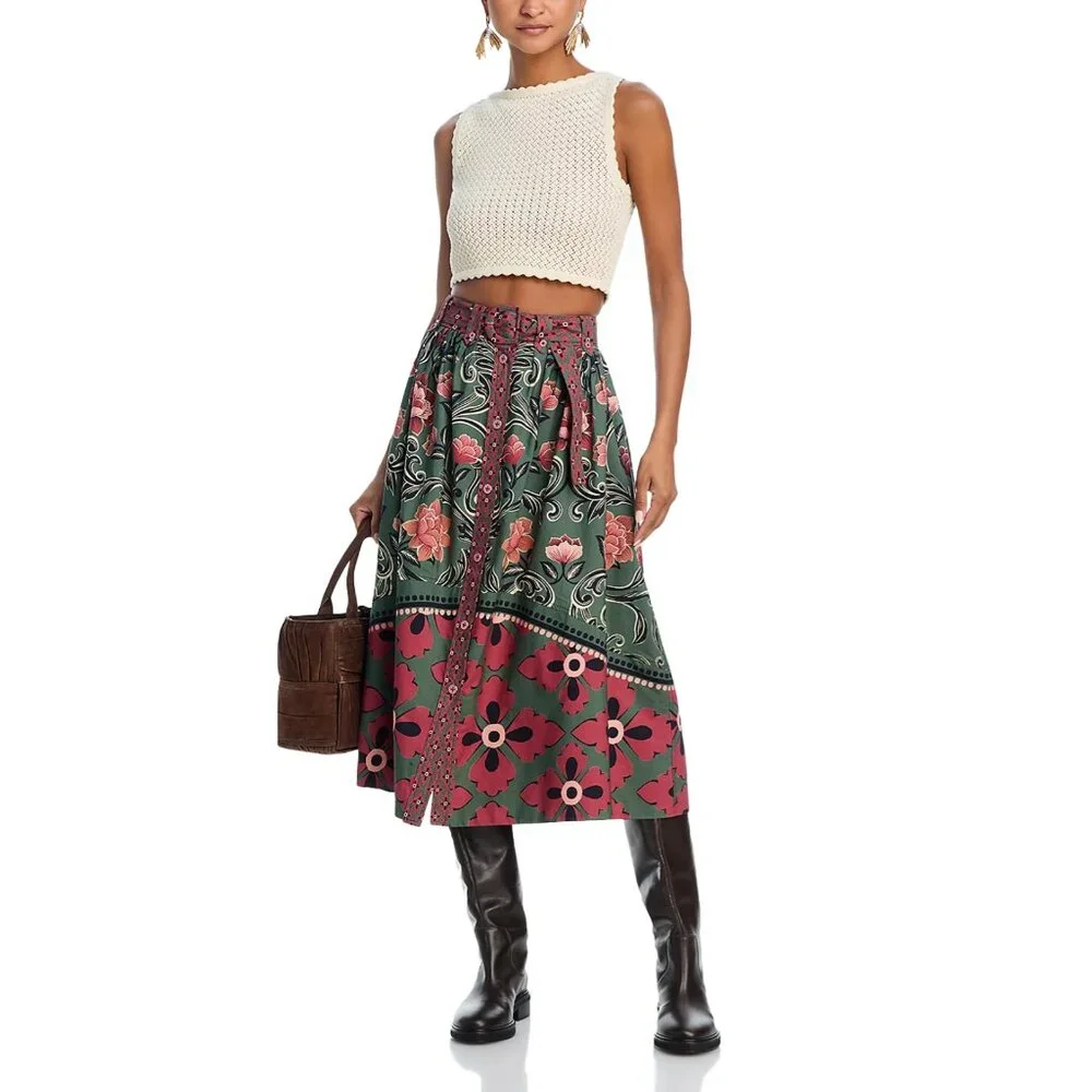FARM Rio Arabesque Floral Green Buttons Midi Skirt, NWT π§π· - Picture 7 of 16